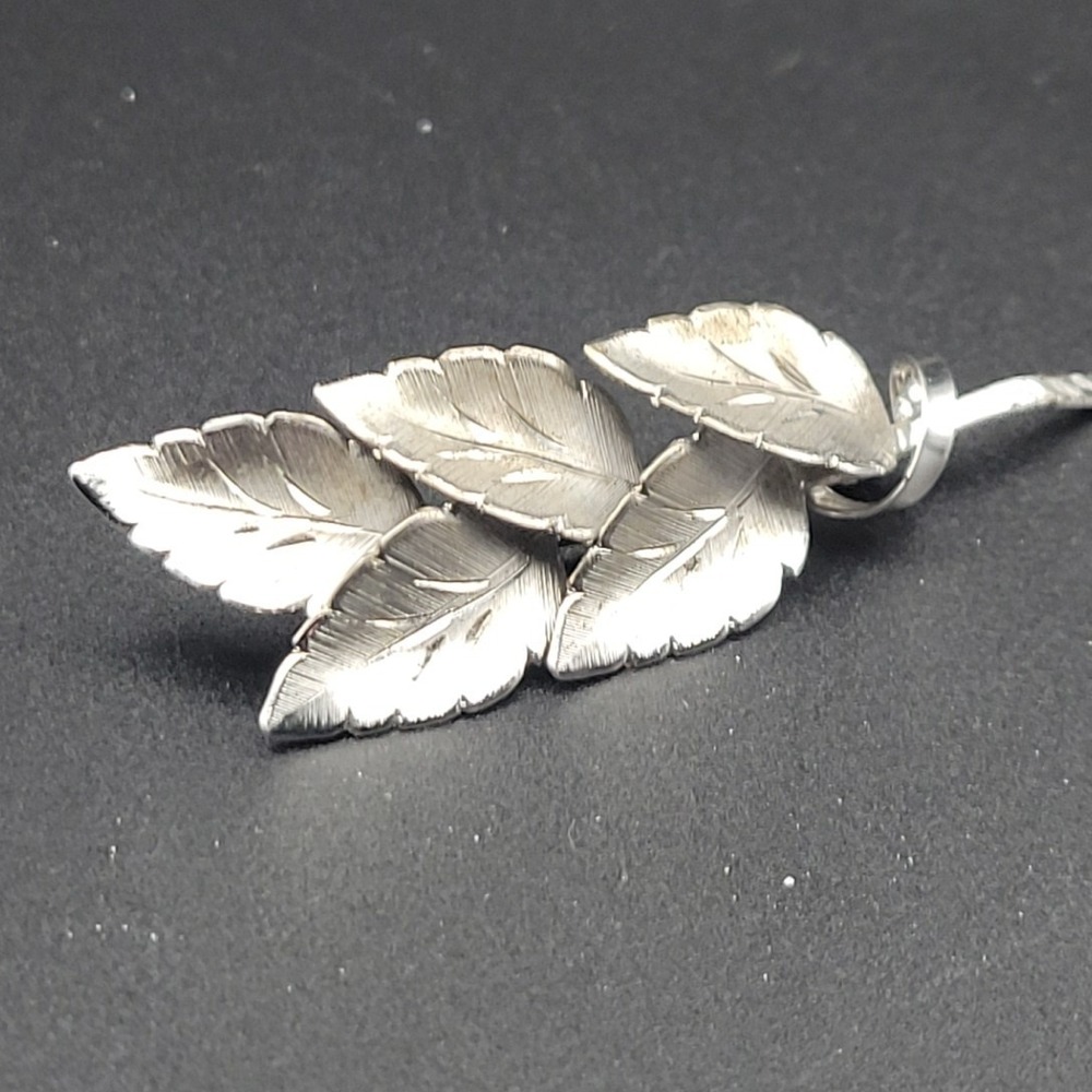 Russel Sterling Silver Rhodium Textured Leaf Brooch 2.5 Inch Cottagecore 60s